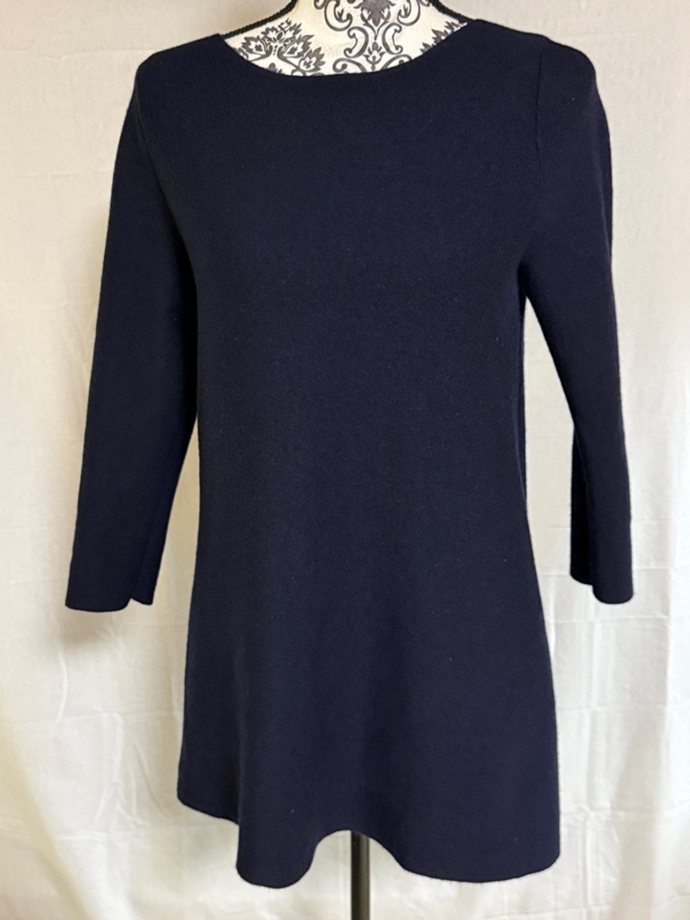 COS Navy Long-Sleeve Boatneck  Wool Sweater/Tunic
